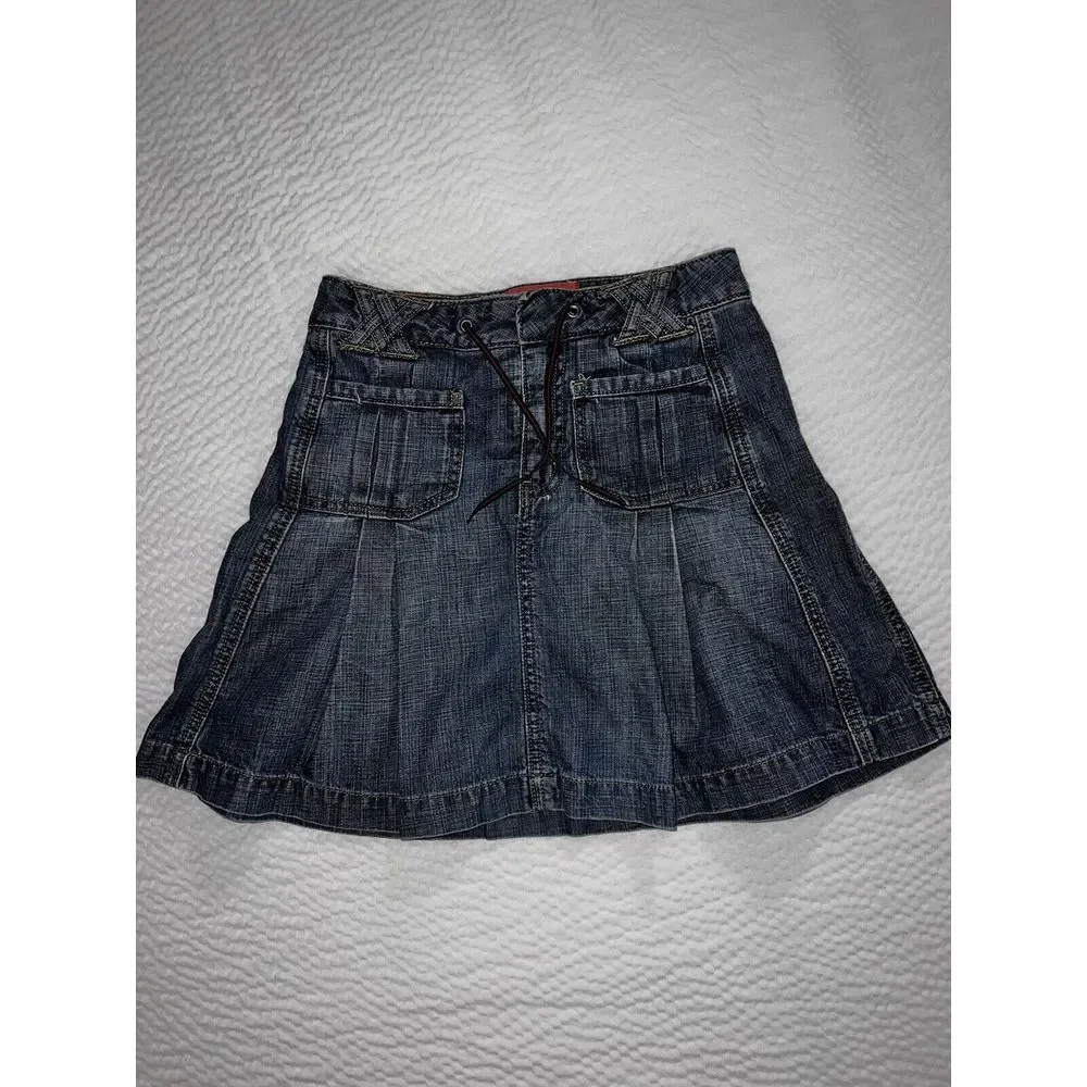 GAP Vintage 2002 Y2K Girls Jean Skirt  Sz 12 Zipper Adjustable Waist Pleated‎